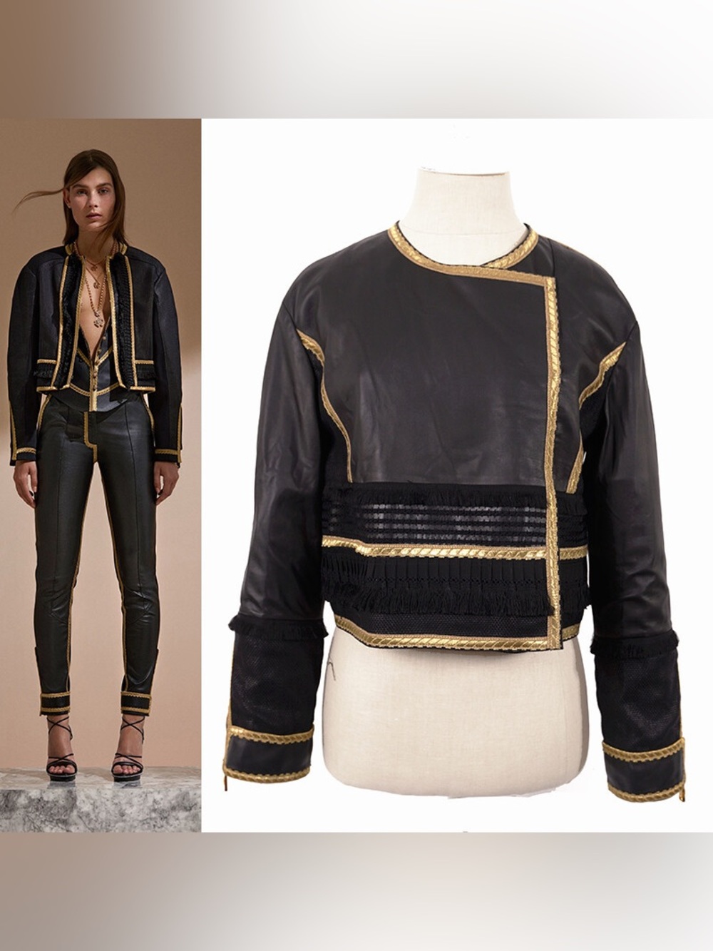 NEW $3,595 ROBERTO CAVALLI RUNWAY Black LEATHER Gold Trim Motorcycle JACKET